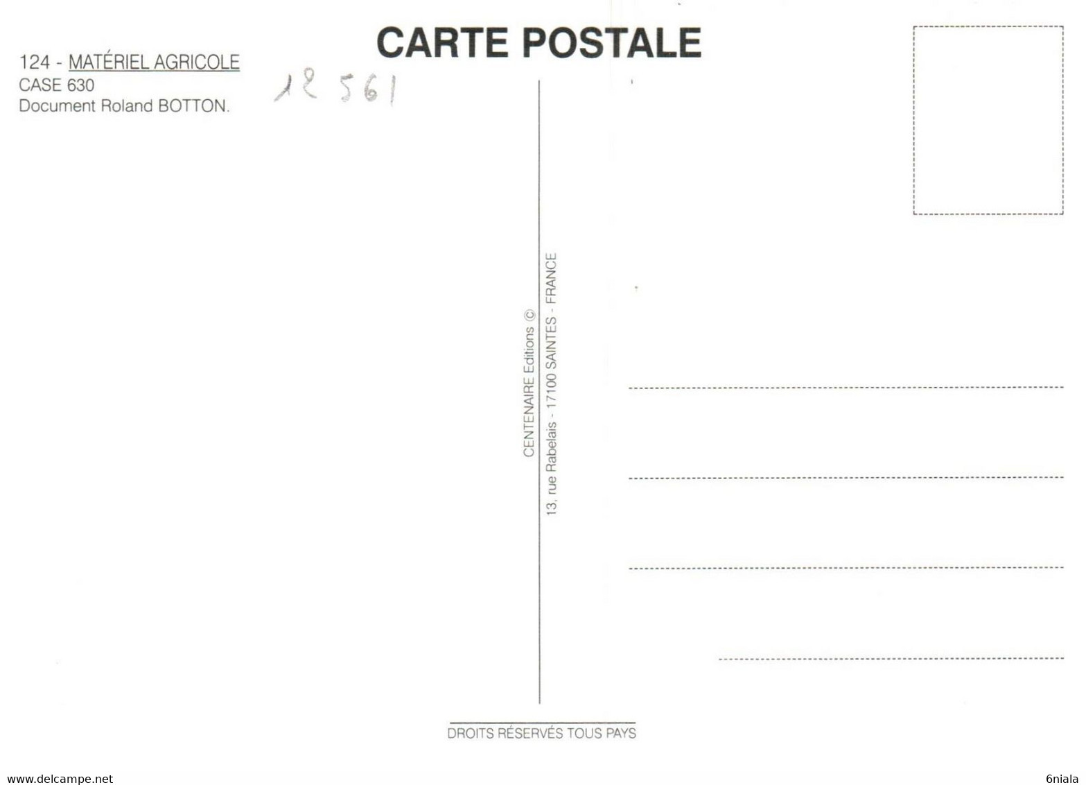 15044 CASE 630 4 PLOW TRACTOR  TRACTEURS  Tracteur Matériel Agricole N° 124  éditions Centenaire .  (Recto-verso) - Tracteurs