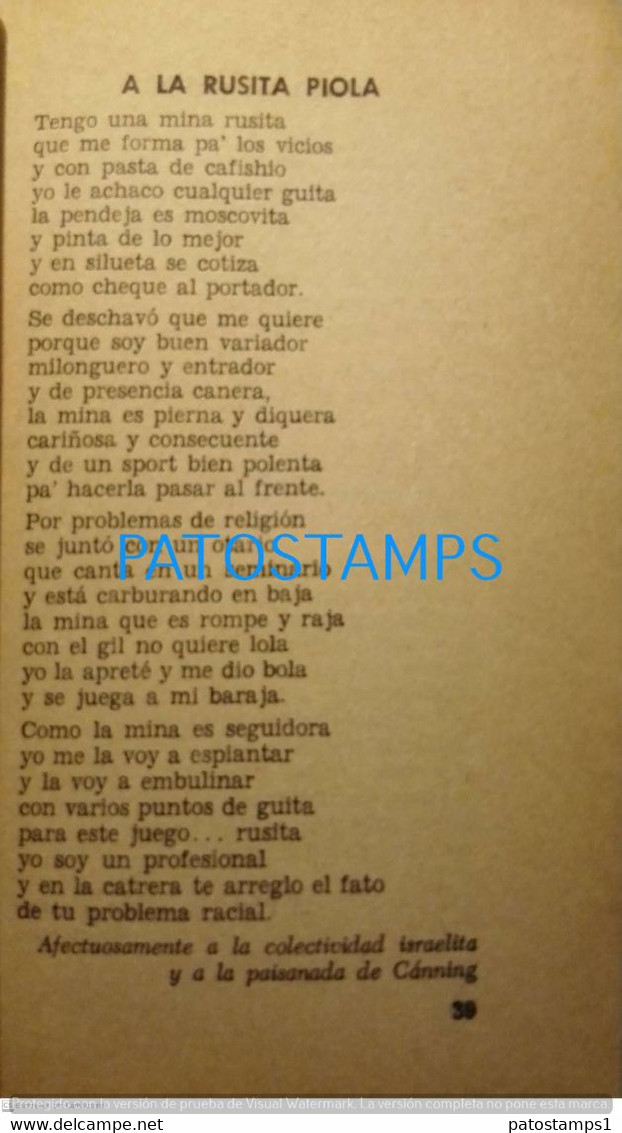 196294 ARGENTINA ACADEMIA LUNFARDA JULIO R. SANMARTINO VERSOS RANTIFUSOS LUNFARDO LIBRO PAG 80 NO POSTAL POSTCARD - Autres & Non Classés