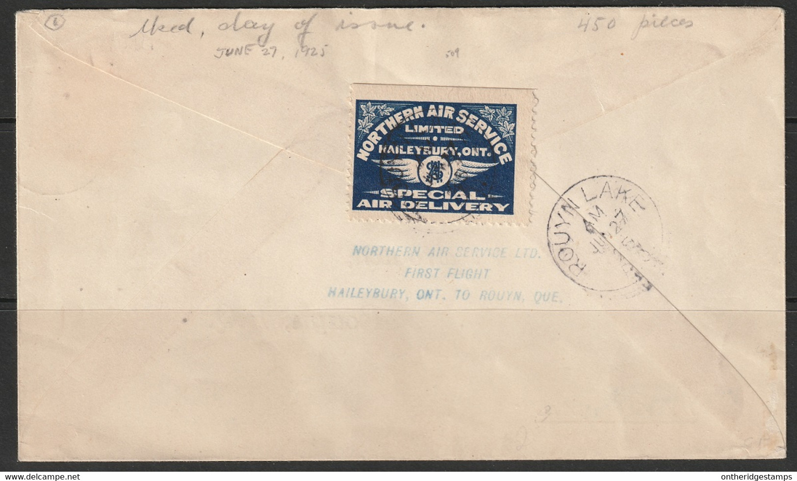 Canada 1925 Sc CL5  Northern Air Semi-official Air Post First Flight Cover - First Flight Covers