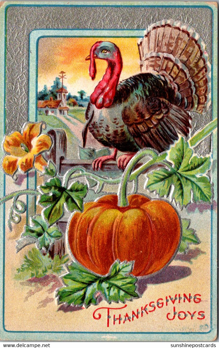 Thanksgiving With Turkey And Pumpkin Vine 1910 - Thanksgiving