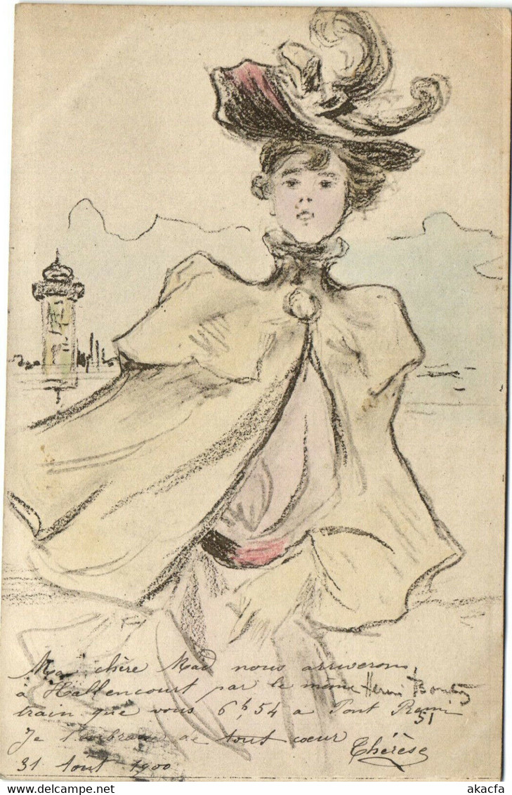 PC H. BOUTET, ARTIST SIGNED, LADY CROSSING THE STREET, Vintage Postcard (b38756) - Boutet