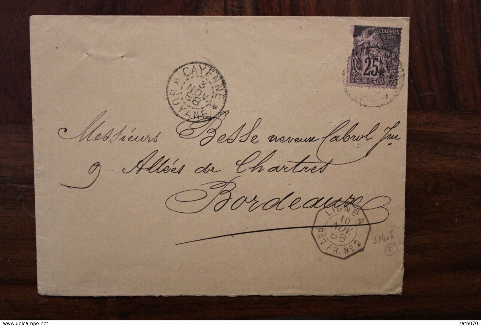 Cayenne Guyane Française 1888 France Cover French Guyana Colonie Cachet Maritime Ligne A Paq Fr N°2 Timbre Seul Groupe - Covers & Documents