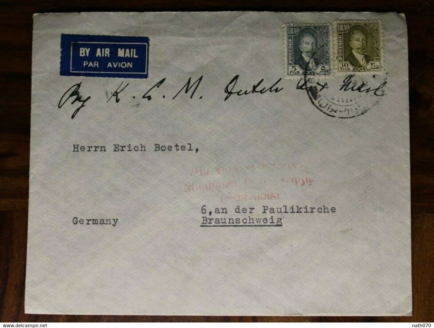 1933 Iraq Air Mail Cover Allemagne Irak Bagdad Mit Luftpost Par Avion Flugpost KLM Braunschweig - Irak