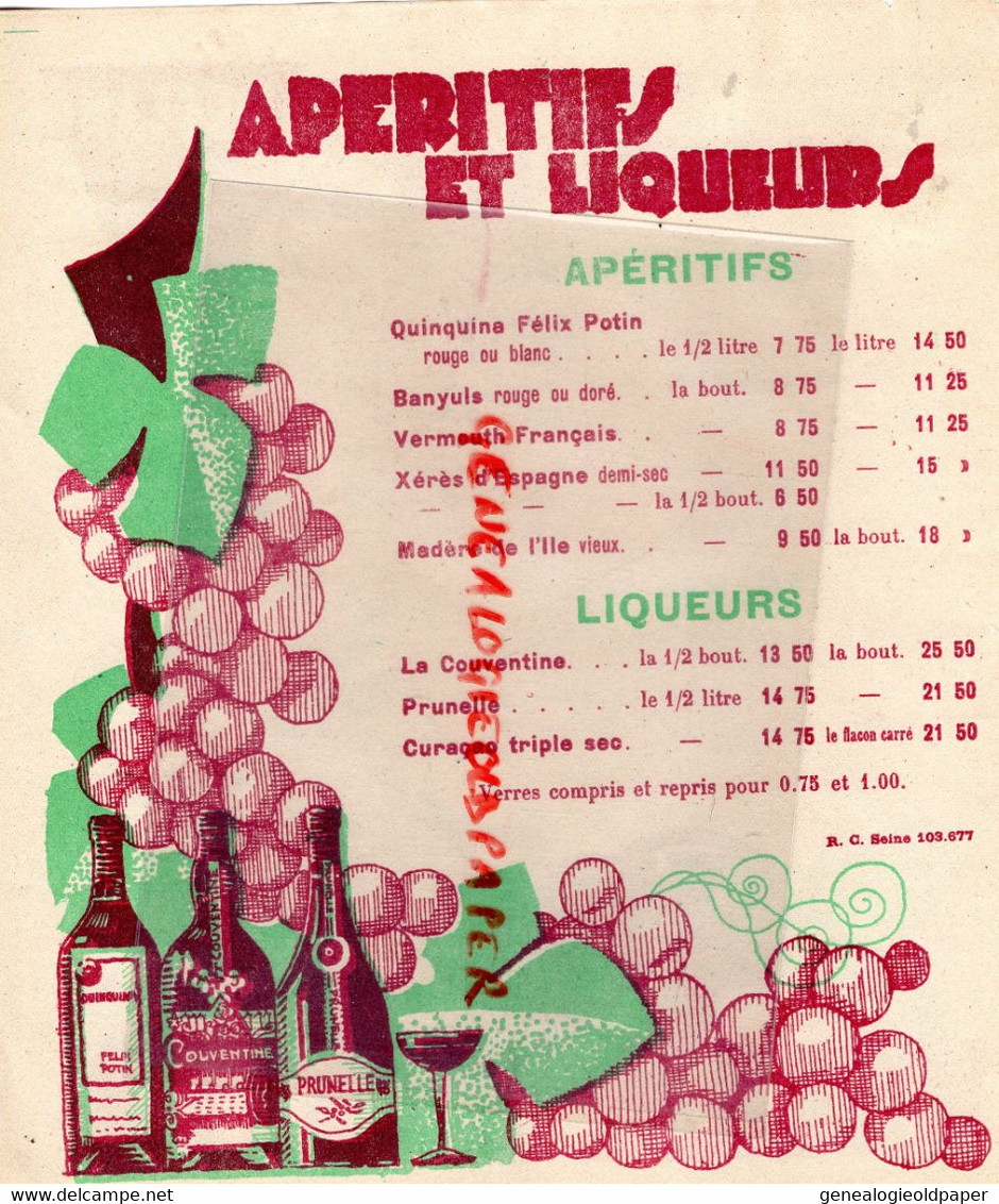 75- PARIS- PUBLICITE FELIX POTIN  CONSERVES DE FRUITS ANANAS-ABRICOTS-PECHES -APERITIFS LIQUEURS BANYULS-VERMOUTH XERES - Advertising