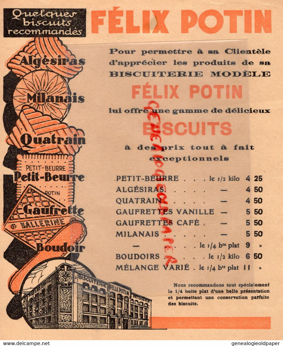 75-PARIS-PUBLICITE FELIX POTIN  RECLAME BISCUITS ALGESIRAS-PETIT BEURRE- QUATRAIN-BOUDOIR BISCUITERIE GATEAUX -ANNEES 20 - Werbung