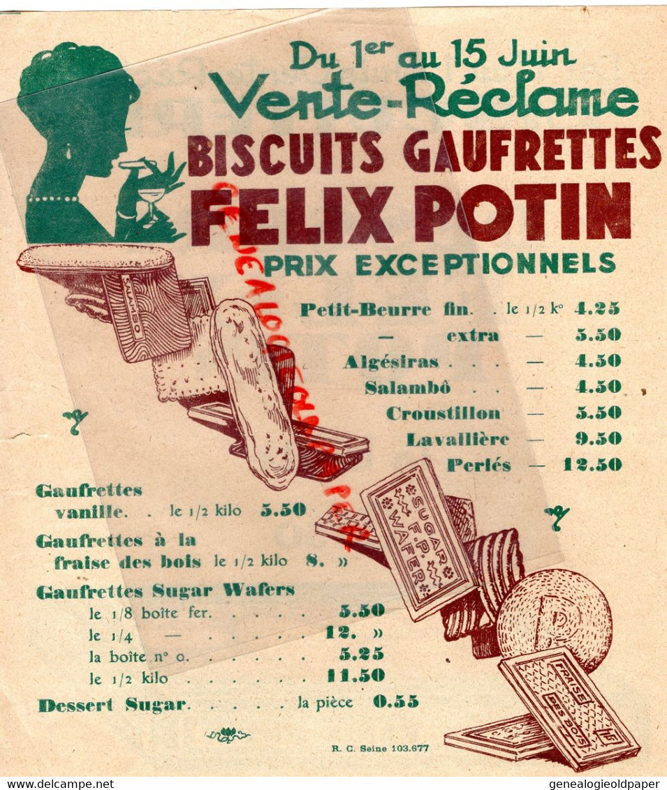 75-PARIS-PUBLICITE FELIX POTIN  RECLAME BISCUITS PETIT BEURRE-ALGESIRAS-SALAMBO-LAVALLIERE BISCUITERIE GATEAUX-ANNEES 20 - Advertising