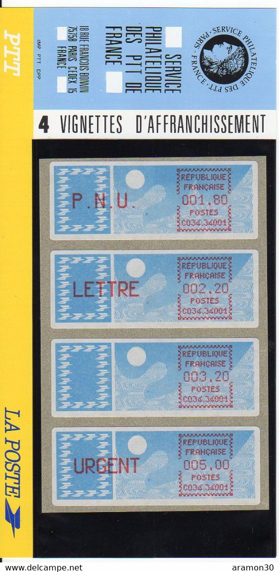 France 1985 4 Vignettes D'affranchissement Papier Carrier En Pochette 1,80 2,20 3,20 Et 5,00 - 1985 Papier « Carrier »