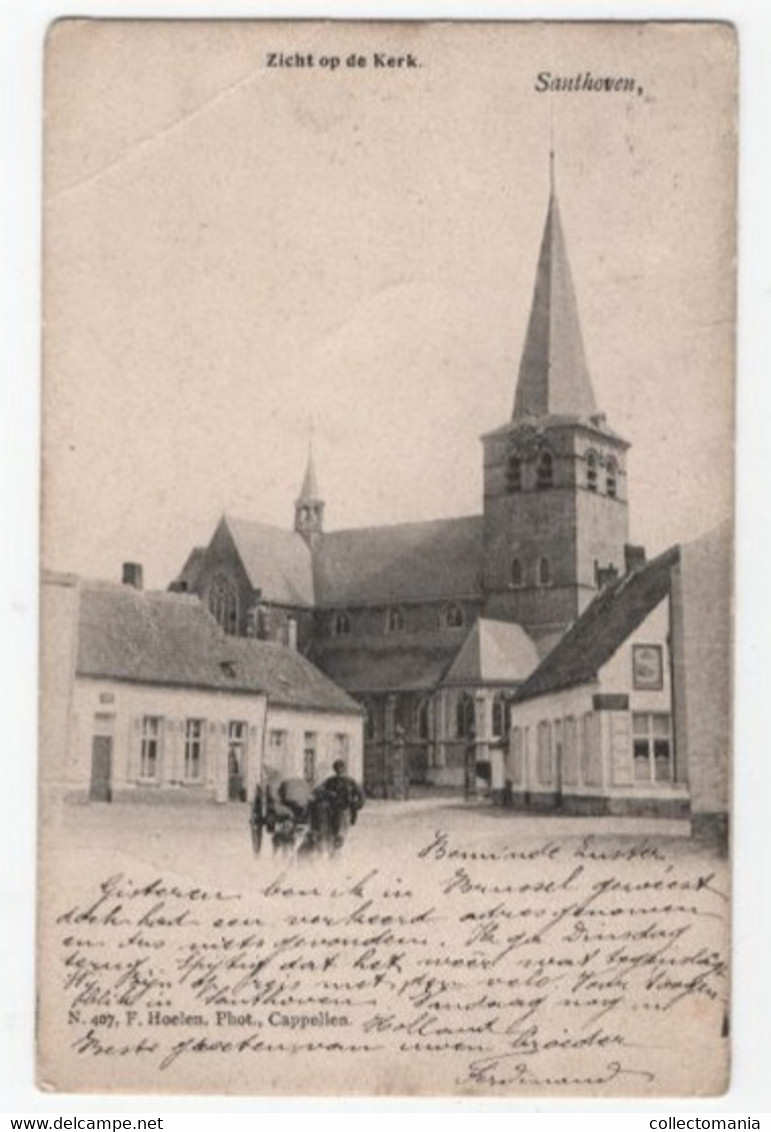 1 Oude Postkaart Santhoven Zandhoven  Zicht Op De Kerk 1903   Hondenkar   Uitgever Hoelen N° 407 - Zandhoven