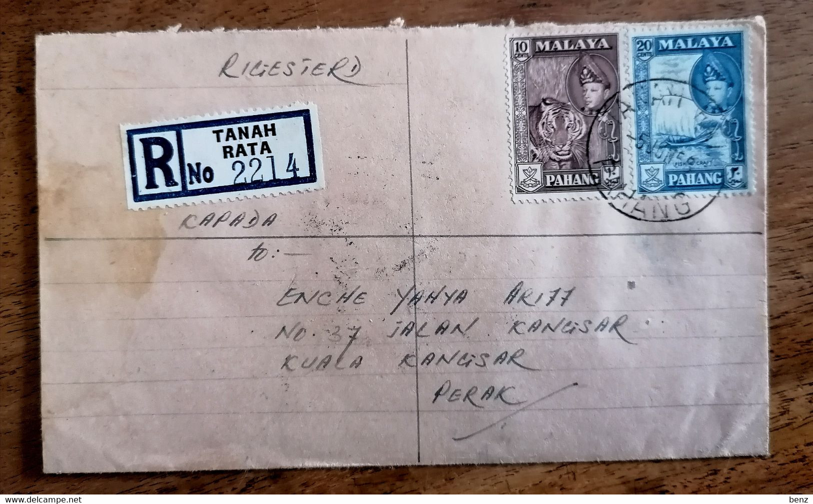 MALAISIE MALAYA PAHANG LETTRE RECOMMANDEE TANAH RATA POUR PERAK 1958 TB - Pahang