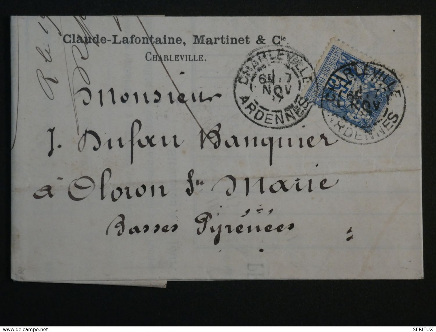 M 31  FRANCE  BELLE  LETTRE +.PERFORé+1897 CHARLEVILLE A OLORON   + AFFRANCH. INTERESSANT ++. - Lettres & Documents