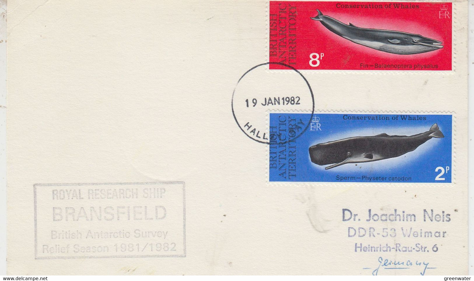 British Antarctic Territory (BAT) Card Ca RRS Bransfield Ca Halley 19 JAN 1982 (TB180A) - Covers & Documents