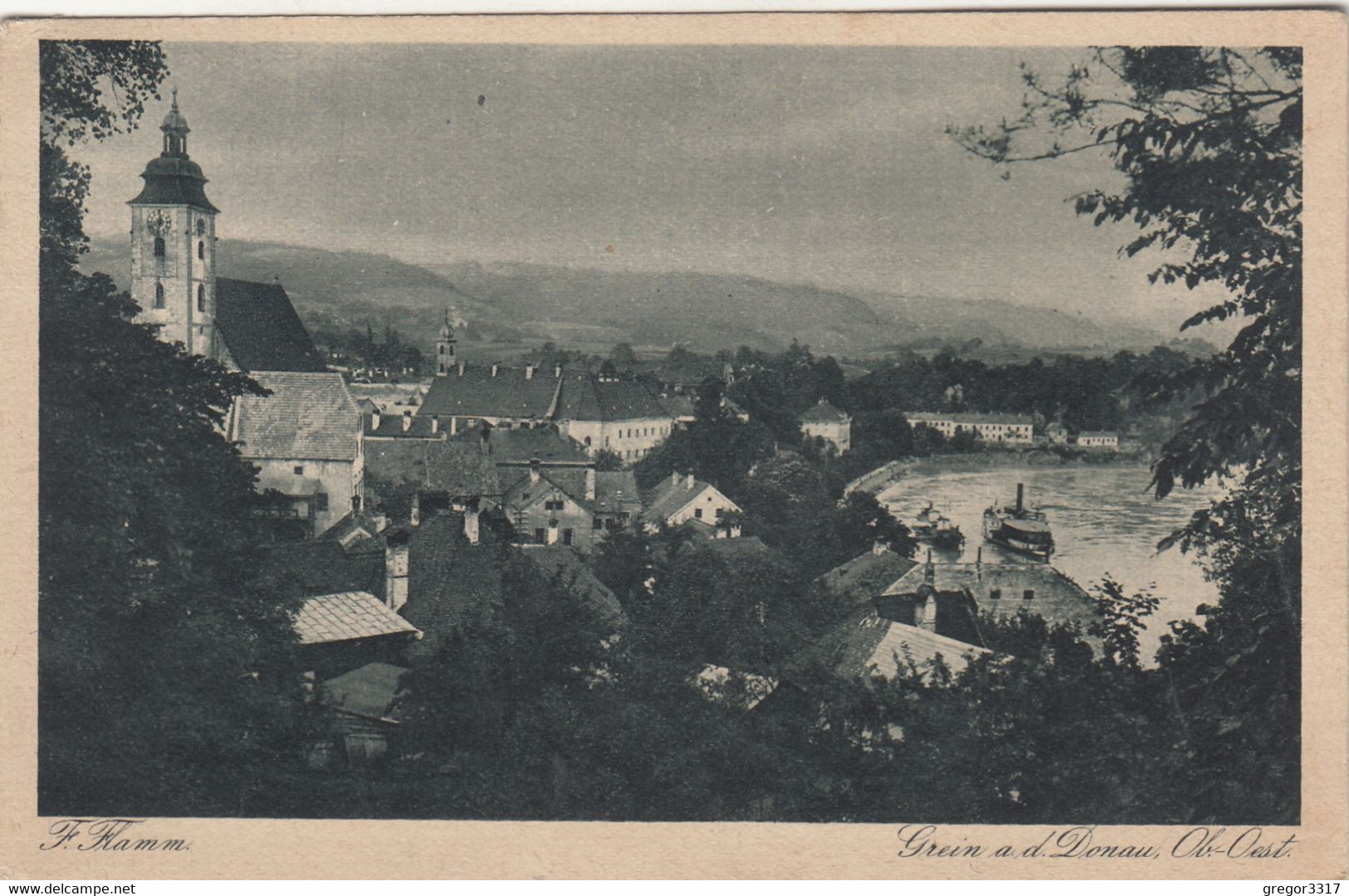 C235) GREIN A. D. DONAU - OÖ - F. KLAMM - Blick über Häuser Auf DONAU Mit SCHIFF 1922 - Grein