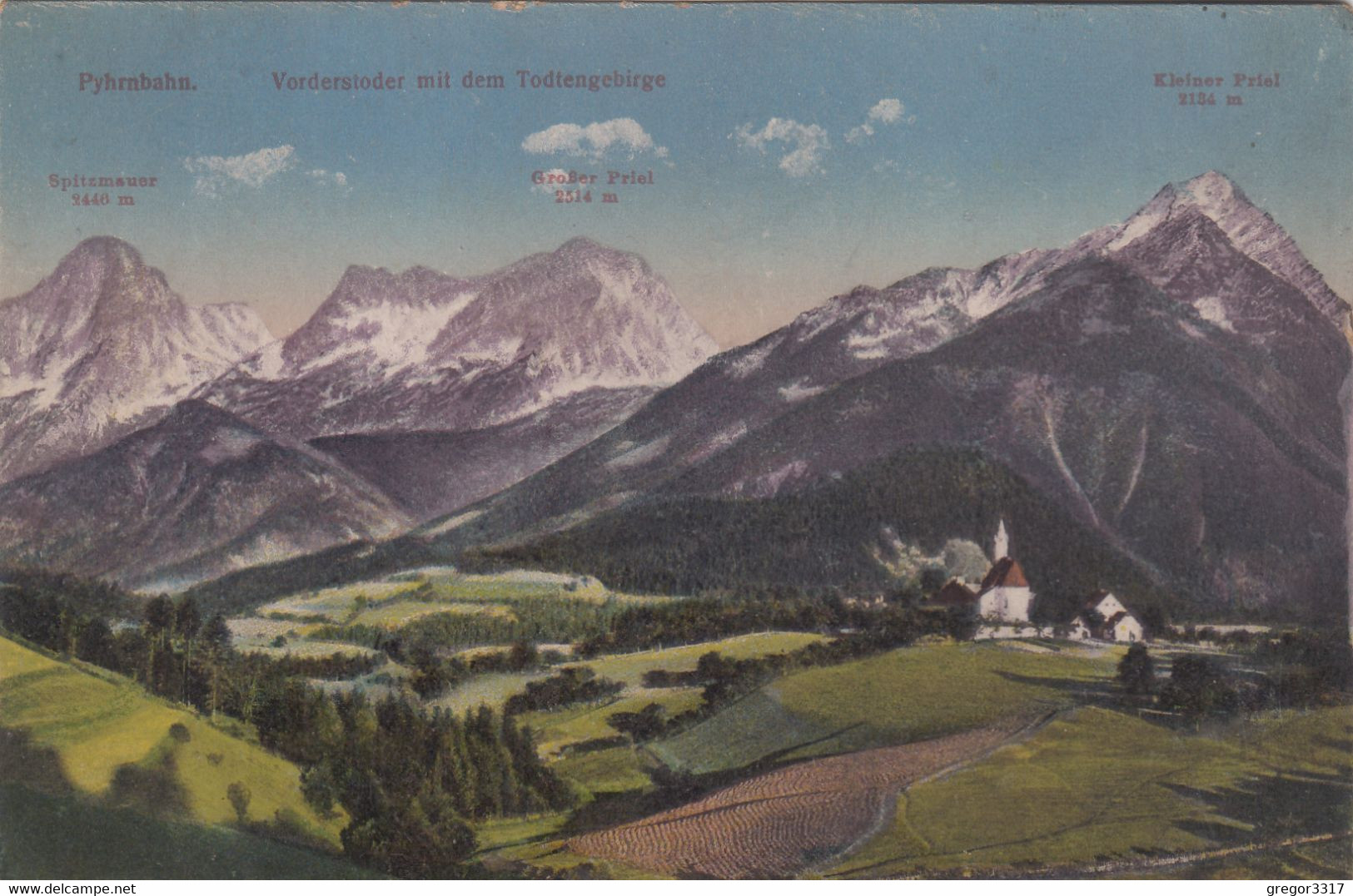 C240) VORDERSTODER Mit Dem Todtengebirge - Pyhrnbahn - KIRCHE U. Haus Mit Feldern U. Bergen  Brandt No. 1496e - 1911 - Hinterstoder
