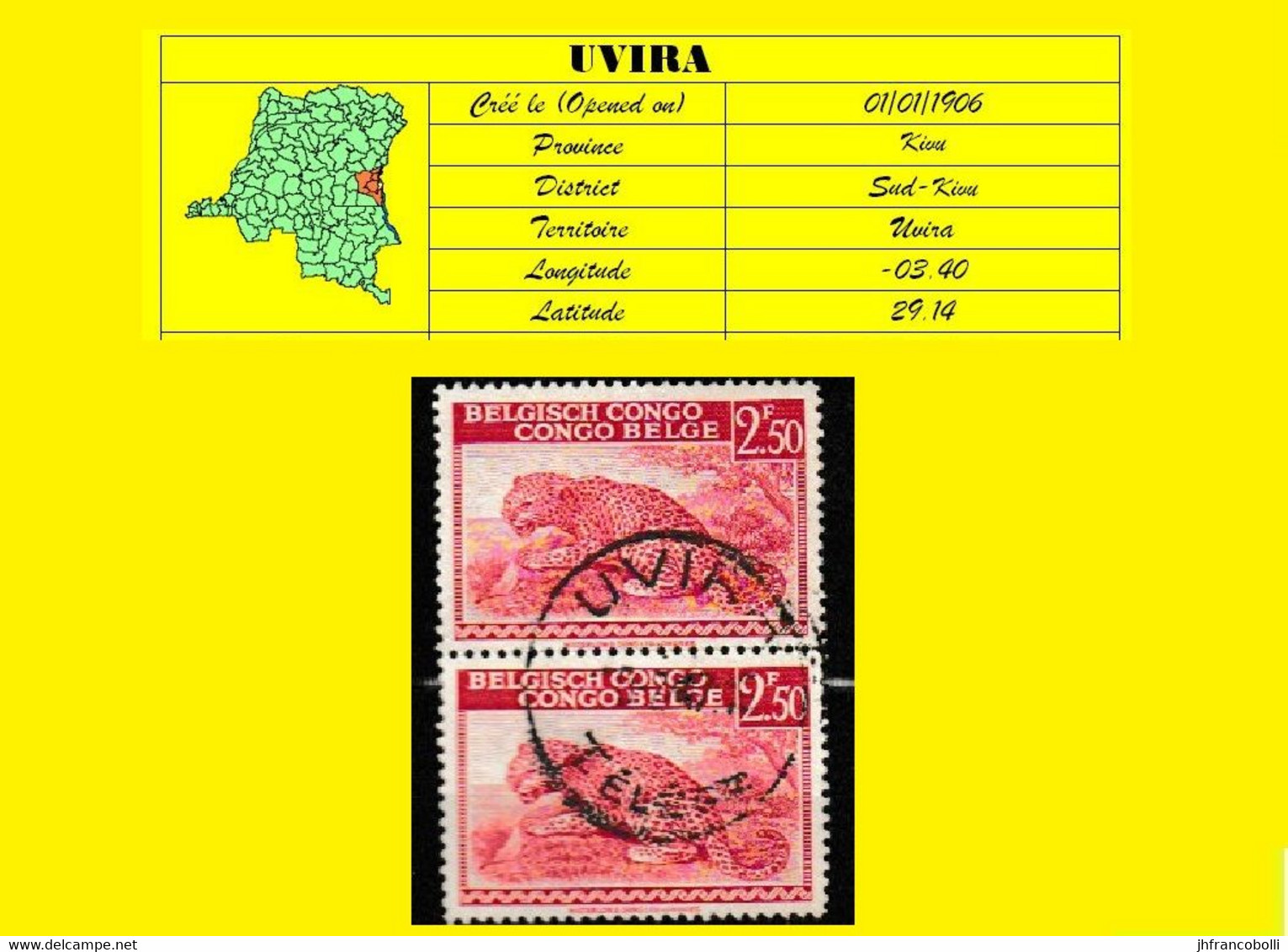 1941 BELGIAN CONGO / CONGO BELGE TELEGRAPH (octogonal + TELEGR.) UVIRA CANCEL ON PAIR OF COB 235 RED LEOPARD - Telegrams