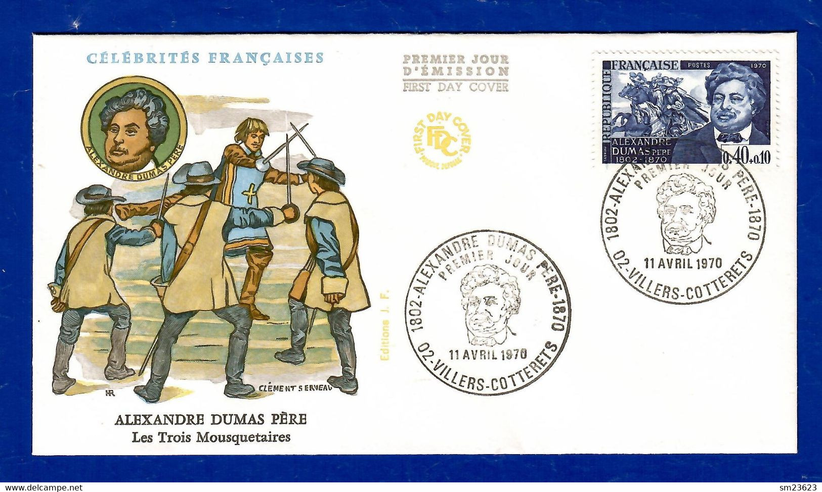 Frankreich / France 1970  Mi.Nr. 1707 , Alexandre Dumas Pére - FDC Villers-Cotterets 11 Avril 1970 - Ecrivains