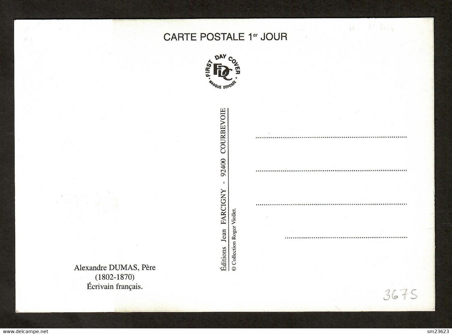 Frankreich / France 2002  Mi.Nr. 3675 , Alexandre Dumas Pére - Maximum Card - PARIS 30-11-2002 - Ecrivains