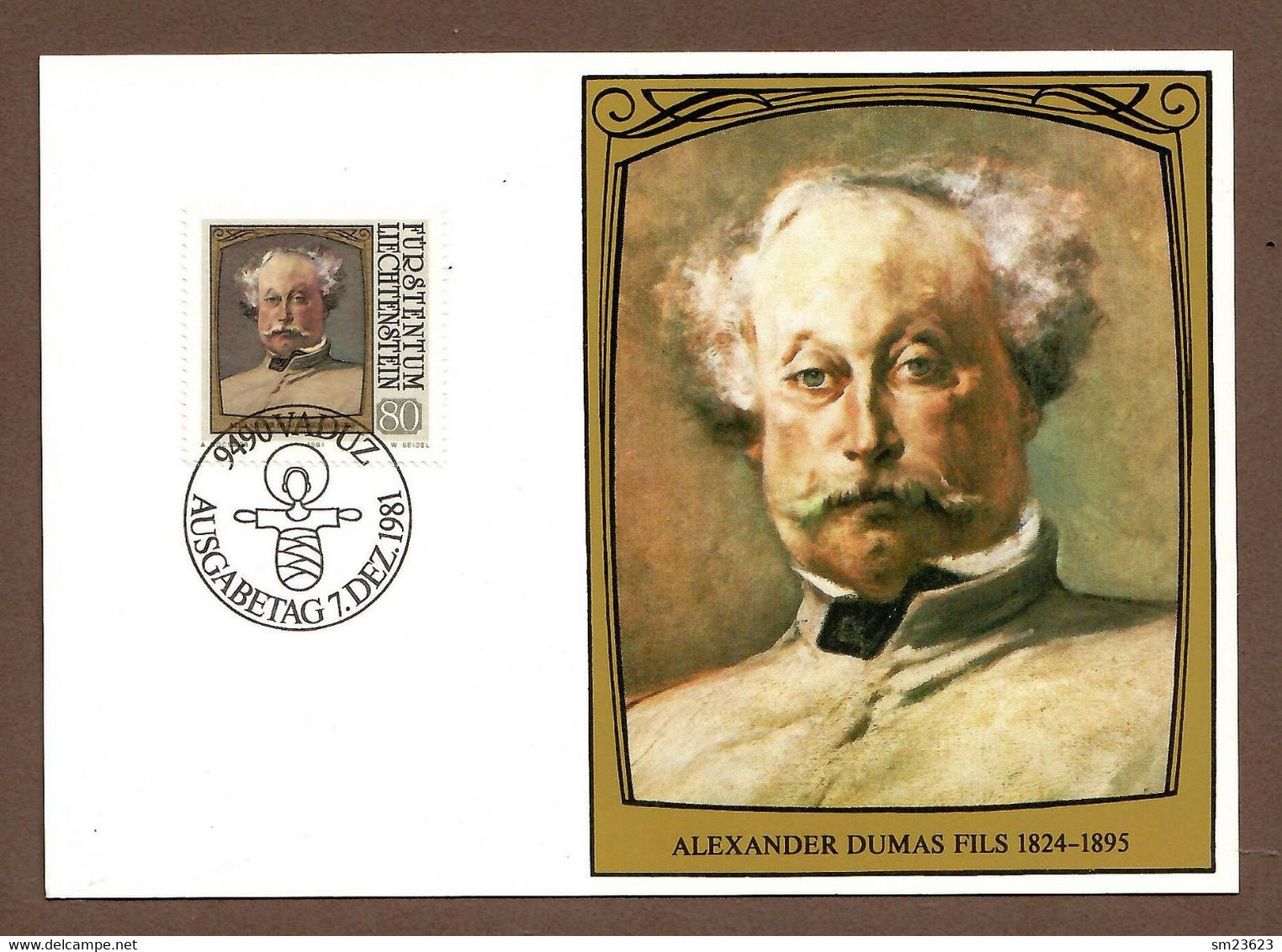 Liechtenstein 1981  Mi.Nr. 786 , Alexandre Dumas Pére - Maximum Card - Ausgabetag Vaduz 7.DEZ. 1981 - Ecrivains