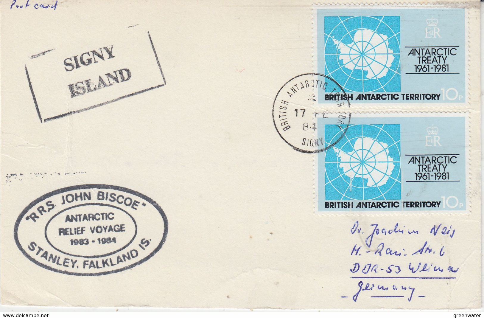 British Antarctic Territories (BAT) Ca RRS John Biscoe Card Ca BAT Signy 17 DE 1983 (TB186) - Briefe U. Dokumente