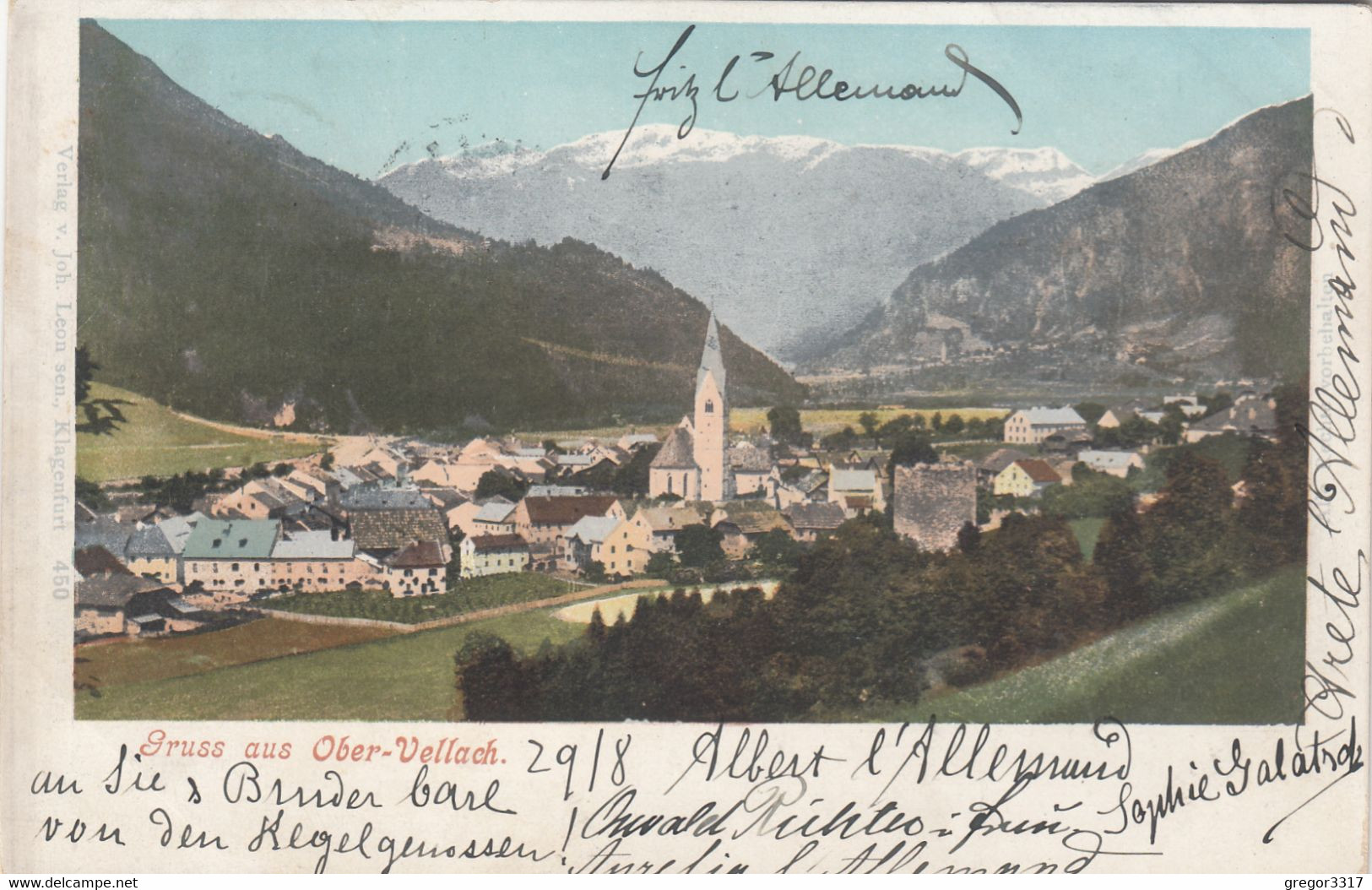 C293) GRUSS Aus OBER VELLACH - LITHO Kirche Häuser 30.08.1901 - Obervellach