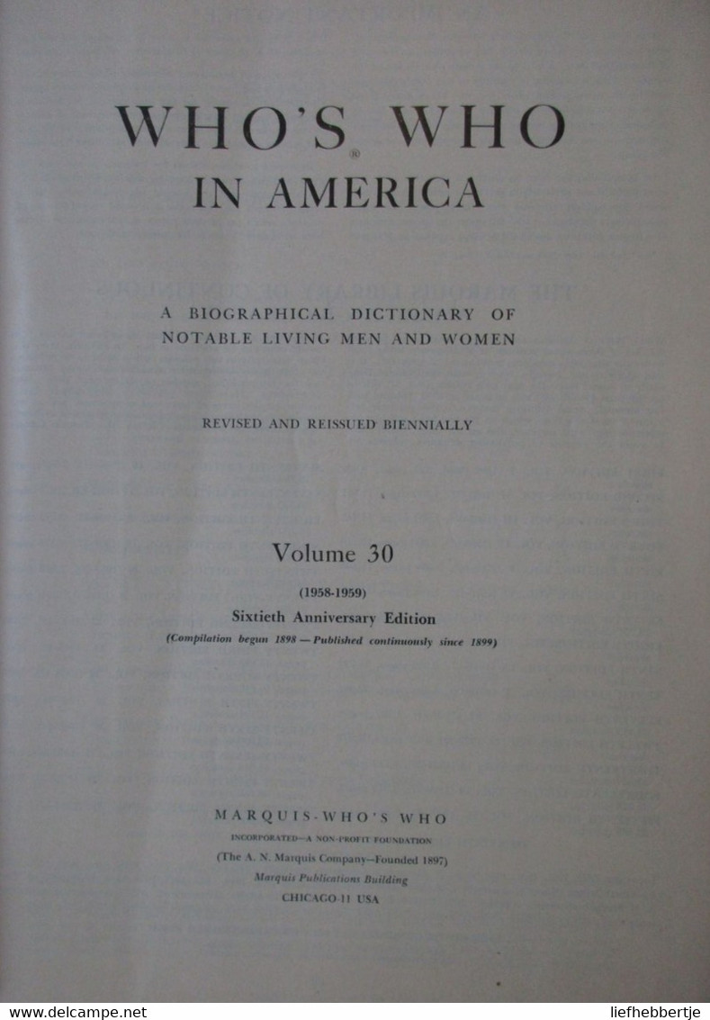 Who's Who In America - A Biographical Dictionary Of Notable Living Men And Women - 1958-1959 - Genealogy Genealogie - Verenigde Staten