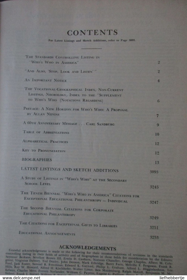 Who's Who In America - A Biographical Dictionary Of Notable Living Men And Women - 1958-1959 - Genealogy Genealogie - Verenigde Staten