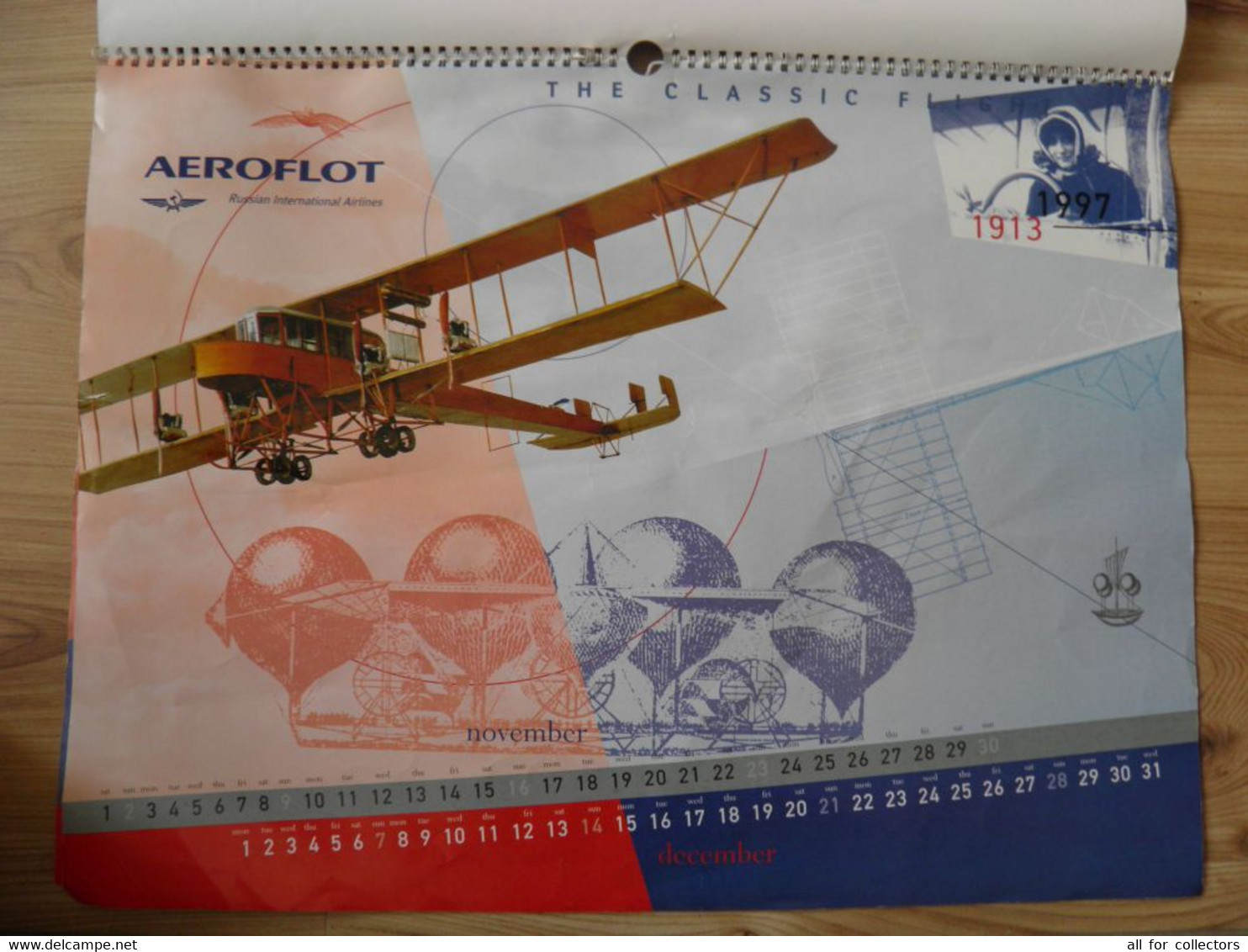 rare big calendar 45x60cm AEROFLOT soviet russian international airlines airplanes planes The classic flight russia