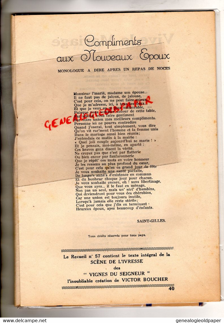 75- PARIS - RECUEIL DE DOUZE MONOLOGUES POUR REPAS DE NOCE-MARIAGE-BIGAME-GARCON D' HONNEUR-JALOUSIE-JEAN PICOT N° 40 - Ohne Zuordnung