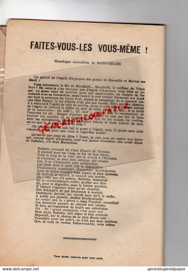 13-MARSEILLE - RECUEIL DE DOUZE MONOLOGUES HISTOIRES ET BLAGUES-LE PARISIEN-PANTOMINE-MARIUS--JEAN PICOT N° 40 - Unclassified