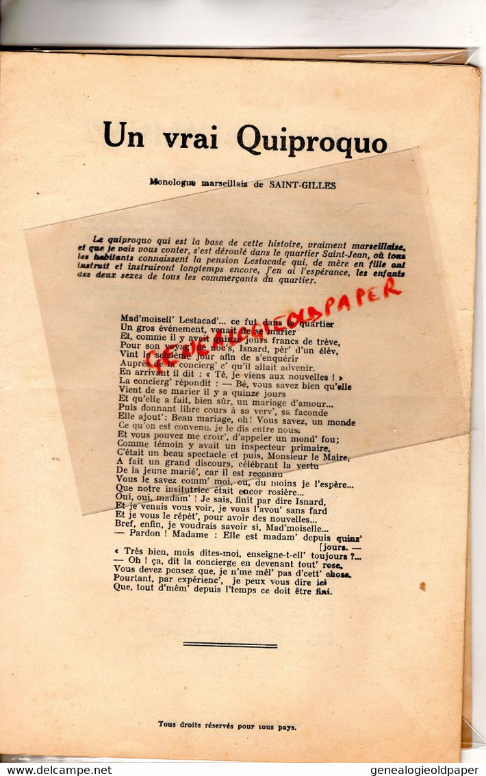 13-MARSEILLE - RECUEIL DE DOUZE MONOLOGUES HISTOIRES ET BLAGUES-LE PARISIEN-PANTOMINE-MARIUS--JEAN PICOT N° 40 - Sin Clasificación