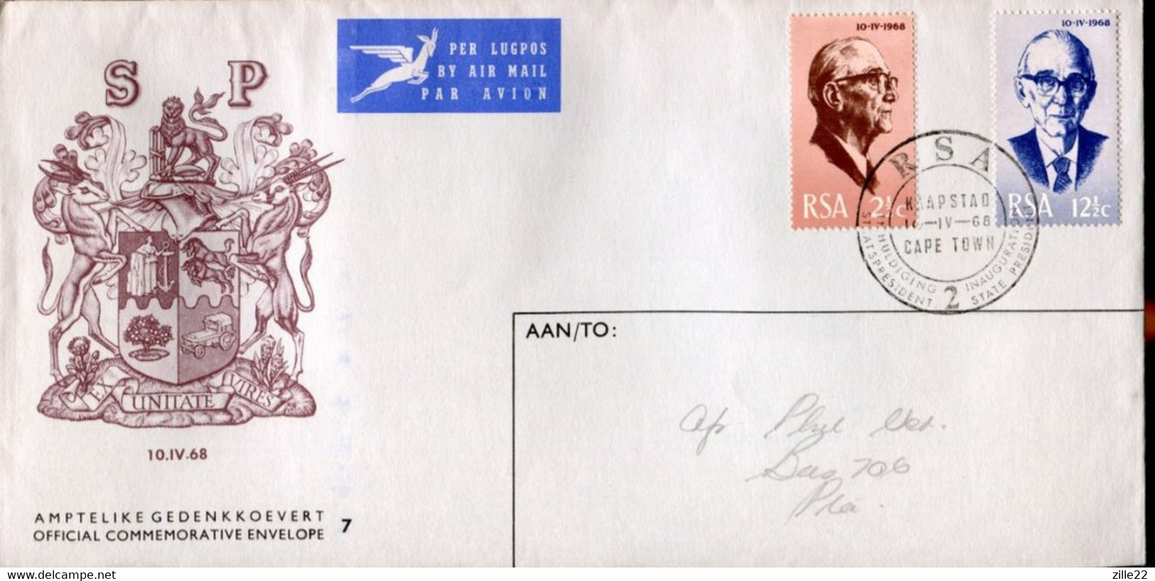 RSA - Republik Südafrika - Pharma FDC Addressed Or Special Cover Or Card - Mi# 361-2 - Inauguration President Fouche - Briefe U. Dokumente