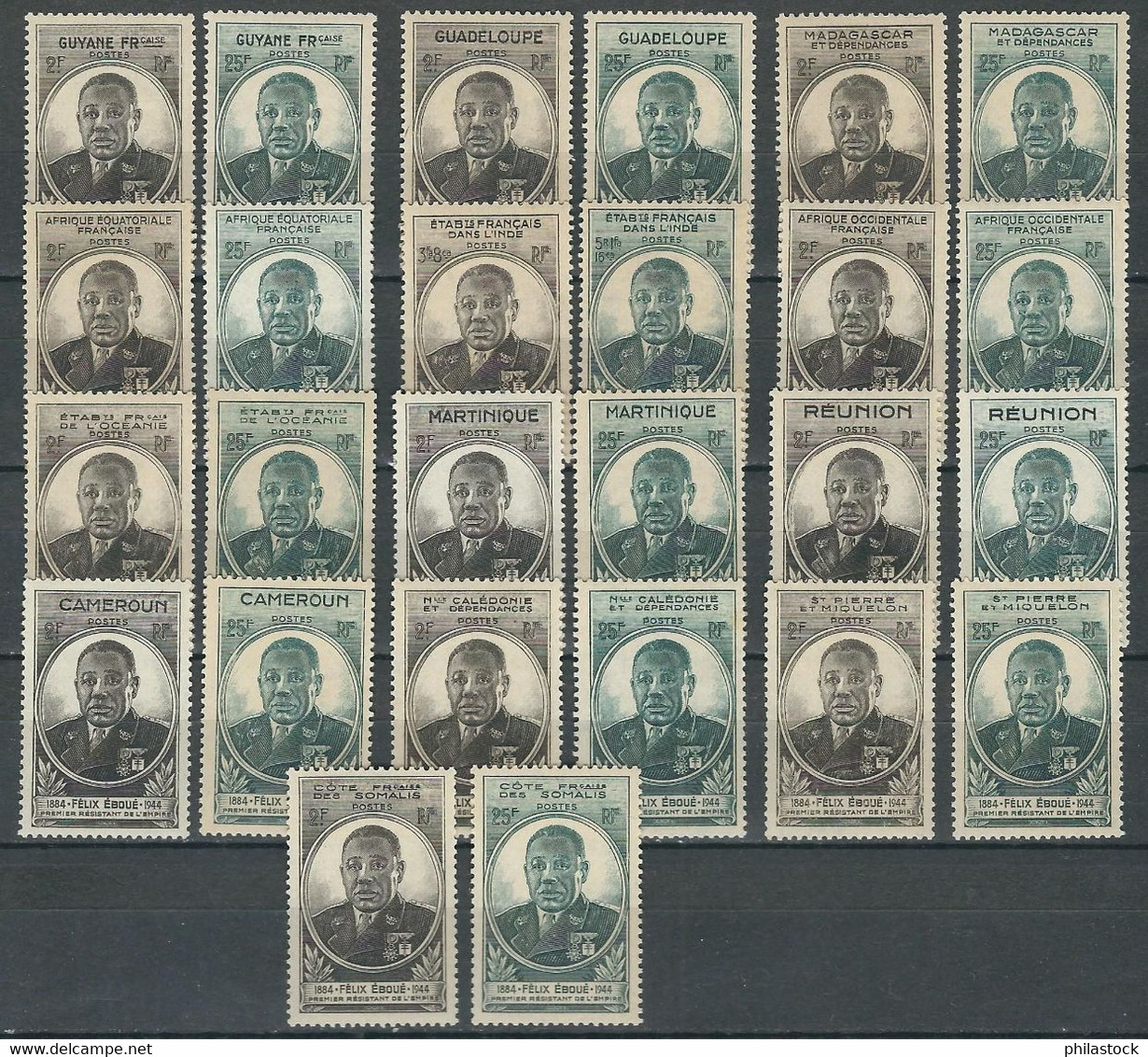 Félix Eboué * 26 Valeurs - 1945 Gouverneur-Général Félix Éboué