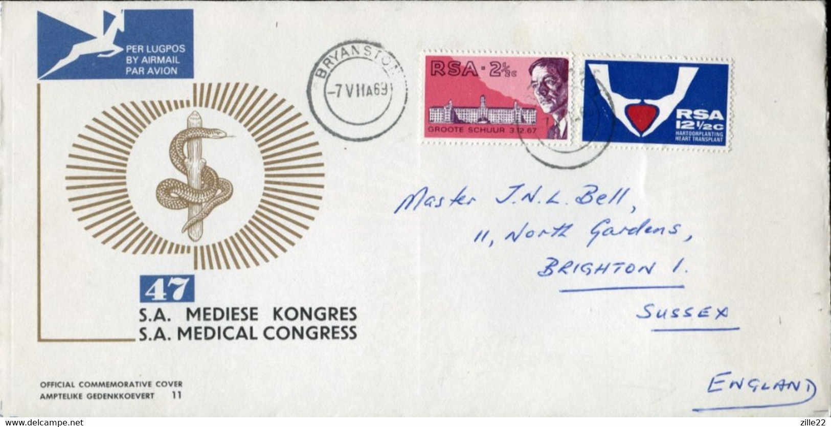 RSA - Republik Südafrika - FDC Addressed Or Special Cover Or Card - Mi# 382-3 - 1st Heart Transplant - Medical Congress - Briefe U. Dokumente