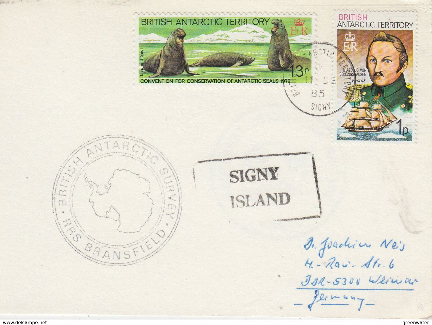 British Antarctic Territory (BAT) Card Ca RRS Bransfield Ca BAT Signy 11 DE 1985 (TB195) - Covers & Documents