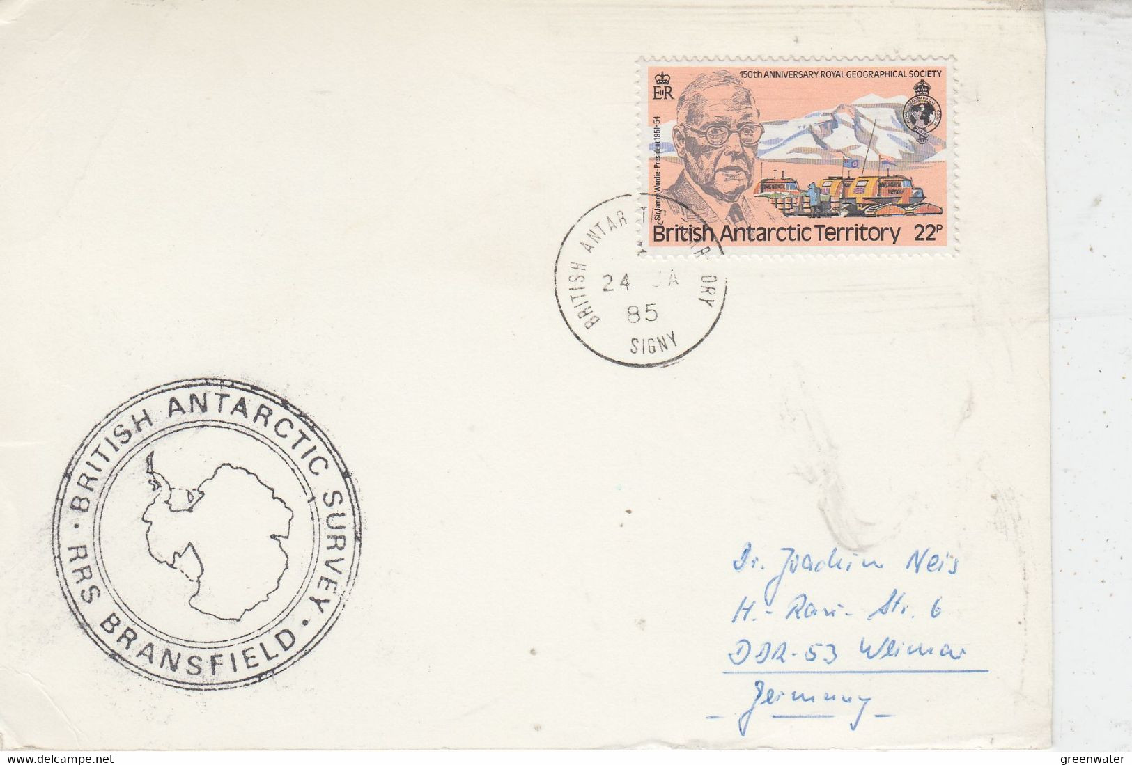 British Antarctic Territory (BAT) Card Ca RRS Bransfield Ca BAT Signy 24 JA 1985 (TB196) - Covers & Documents