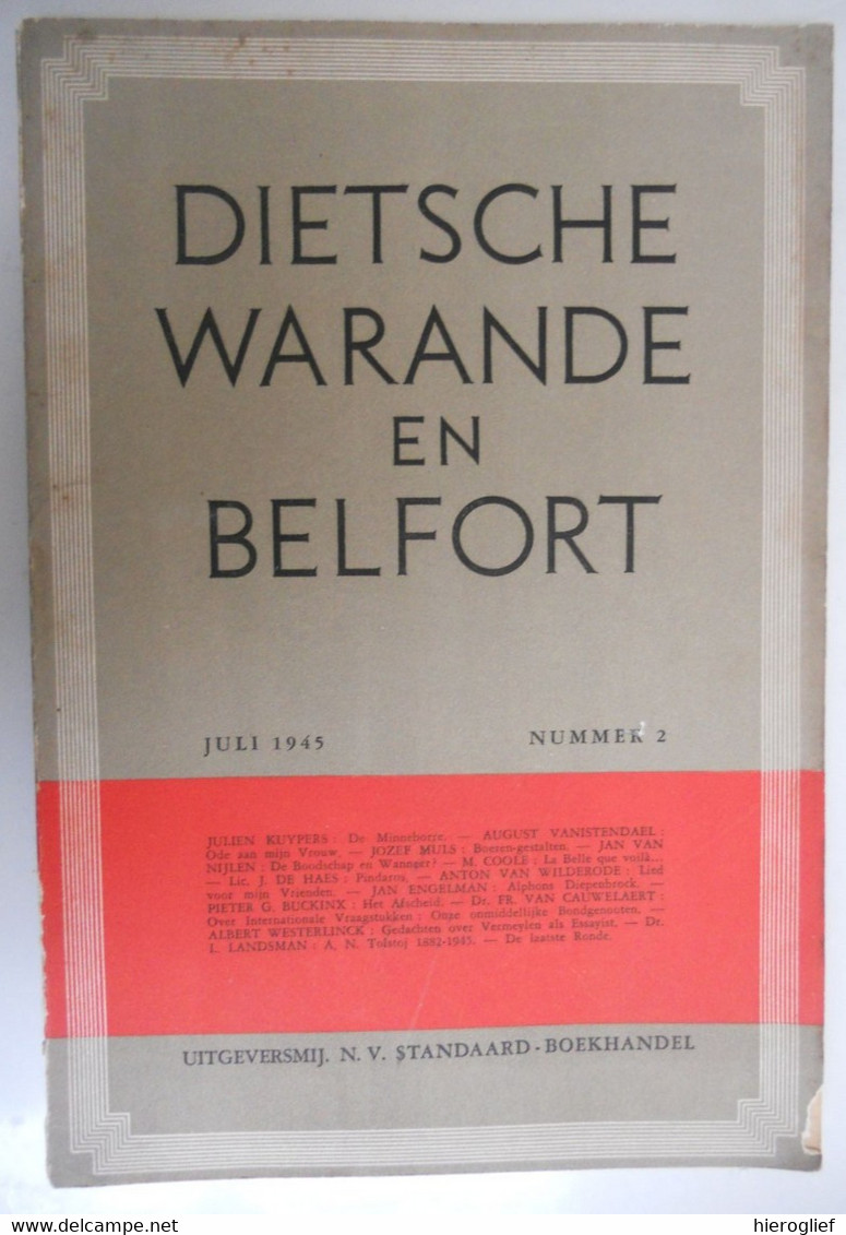 Dietsche Warande & Belfort 1945 Nr 2 J Cuypers A Vanistendael Muls J Van Nijlen Buckinx Engelman Van Wilderode Landsman - Literatuur