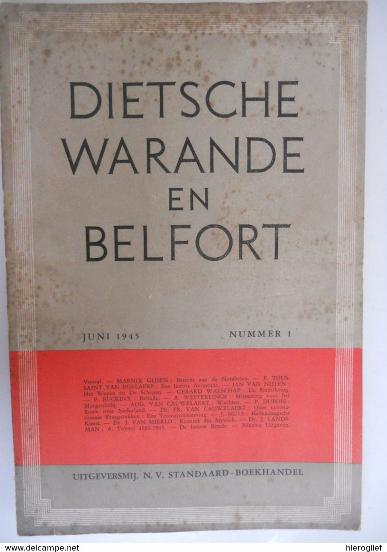 Dietsche Warande & Belfort 1945 Nr 1walschap Van Mierlo Westerlinck Van Cauwelaert Muls Gysen Toussaint Van Boelaere - Littérature