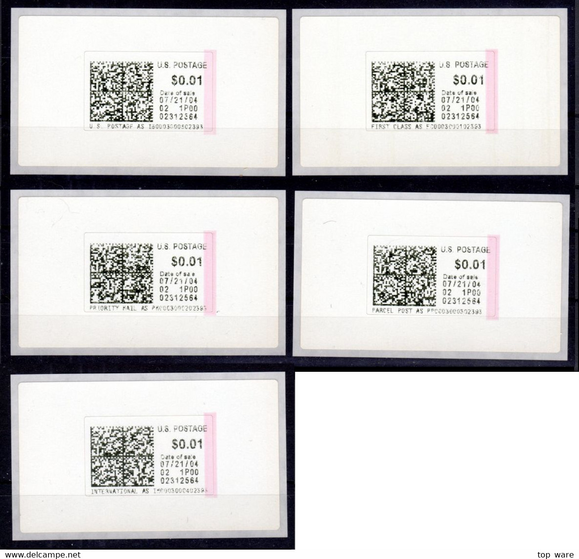 USA 2004 / 9x ORIGINAL APC ATM STAMPS / Scott # CVP54, A-d + CVP55a-d / LSA Distributeurs Automatenmarken CVP / SCARCE - Machine Labels [ATM]