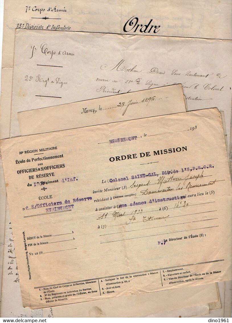 VP20.989 - Lot De Documents Concernant Le Soldat MATHIEU Du 23ème Rgt D'Infanterie à BOURG & DOMMARTIN LES REMIREMONT - Documenti