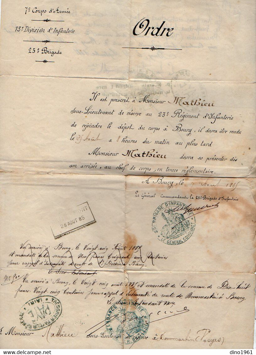 VP20.989 - Lot De Documents Concernant Le Soldat MATHIEU Du 23ème Rgt D'Infanterie à BOURG & DOMMARTIN LES REMIREMONT - Documentos