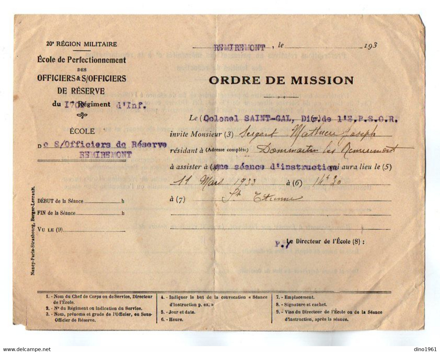 VP20.989 - Lot de Documents concernant le Soldat MATHIEU du 23ème Rgt d'Infanterie à BOURG & DOMMARTIN LES REMIREMONT