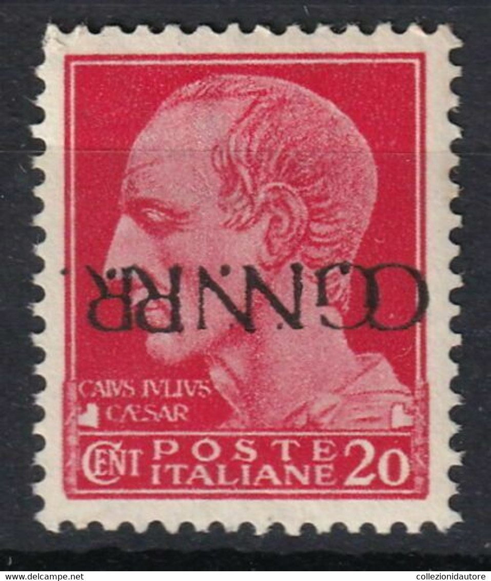 REPUBBLICA SOCIALE ITALIANA - R.S.I. 1944 - IMPERIALE 20 CENTESIMI ROSSO - DOPPIA SOPRASTAMPA CAPOVOLTA G.N.R. - Andere & Zonder Classificatie