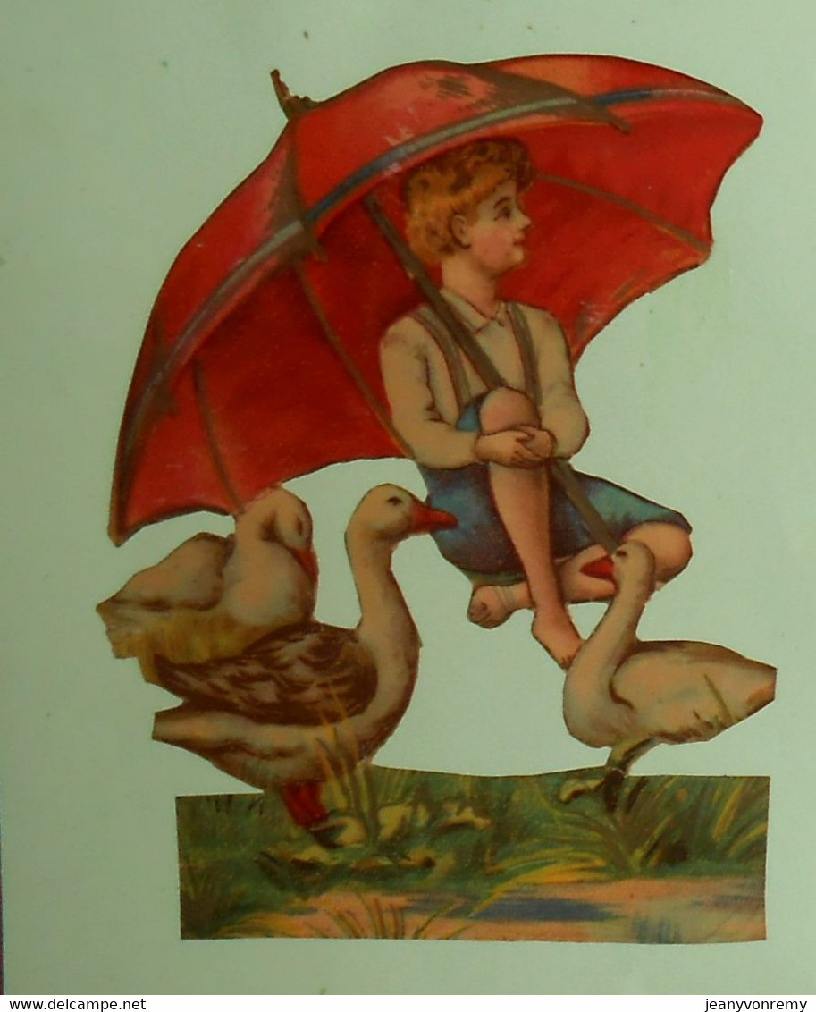 Découpis. Un Enfant Avec Des Canards Sous Un Parapluie. Fin XIXe. - Enfants