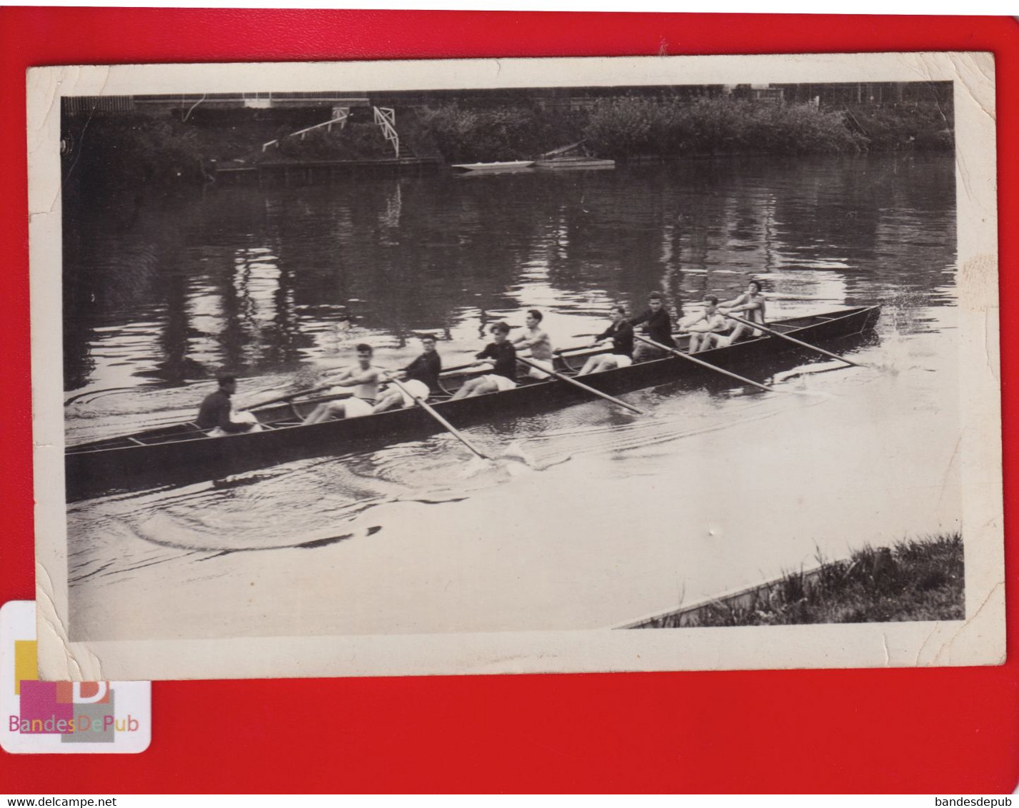 Carte Photo Originale Jeunes Garçons Aviron Sur Le Fleuve RHONE Circa 1930 - Aviron