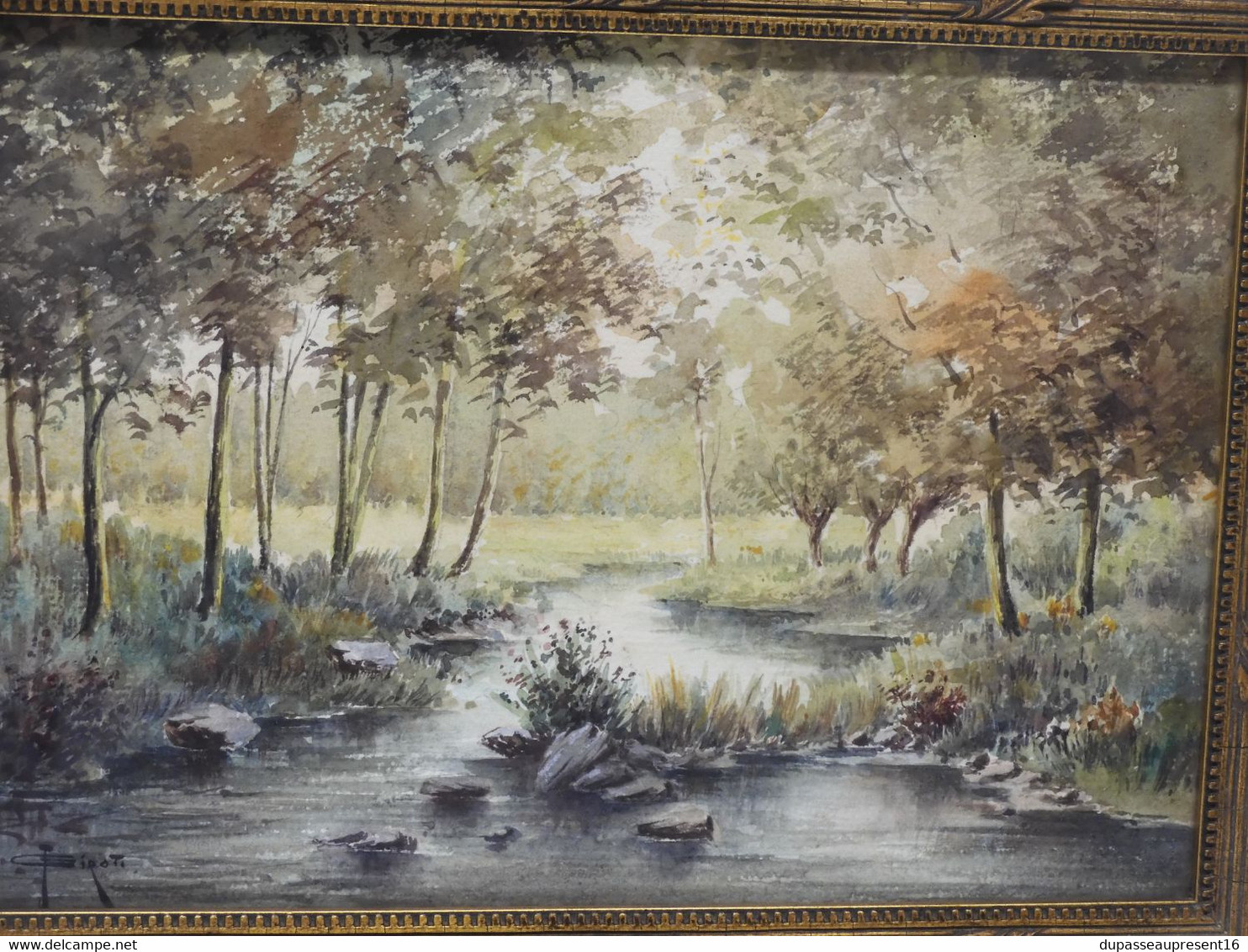 *BELLE ANCIENNE AQUARELLE Signée GIROTI Cadre stuc doré encadreur J Hautecoeur  E