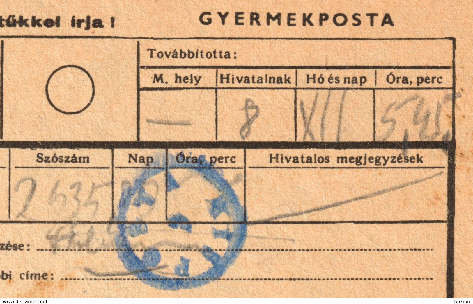 TOY CAR Automobile Label Cinderella Vignette CHILDREN POST OFFICE Telegram Telegraph Form HUNGARY1950 KISPOSTA Postmark - Telegraaf