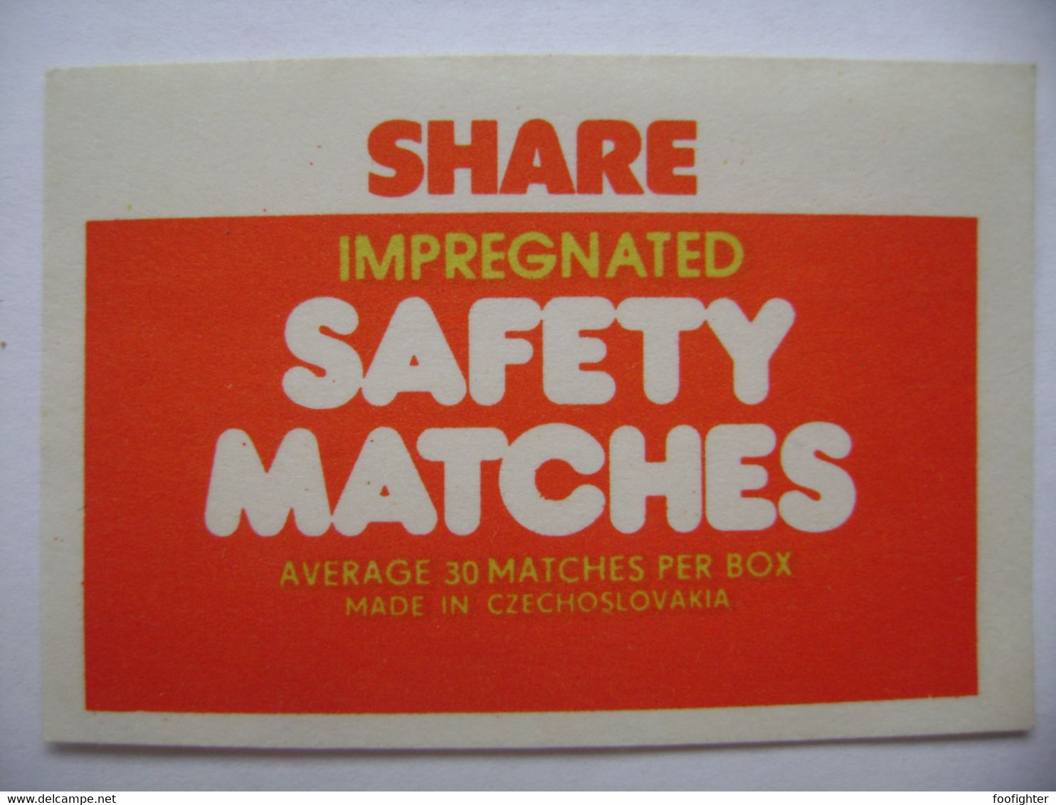 SHARE Impegnated Safety Matches - 30 Matches - Matchbox Label (5 X 3,4 Cm) Czechoslovakia Export UK - Zündholzschachteletiketten