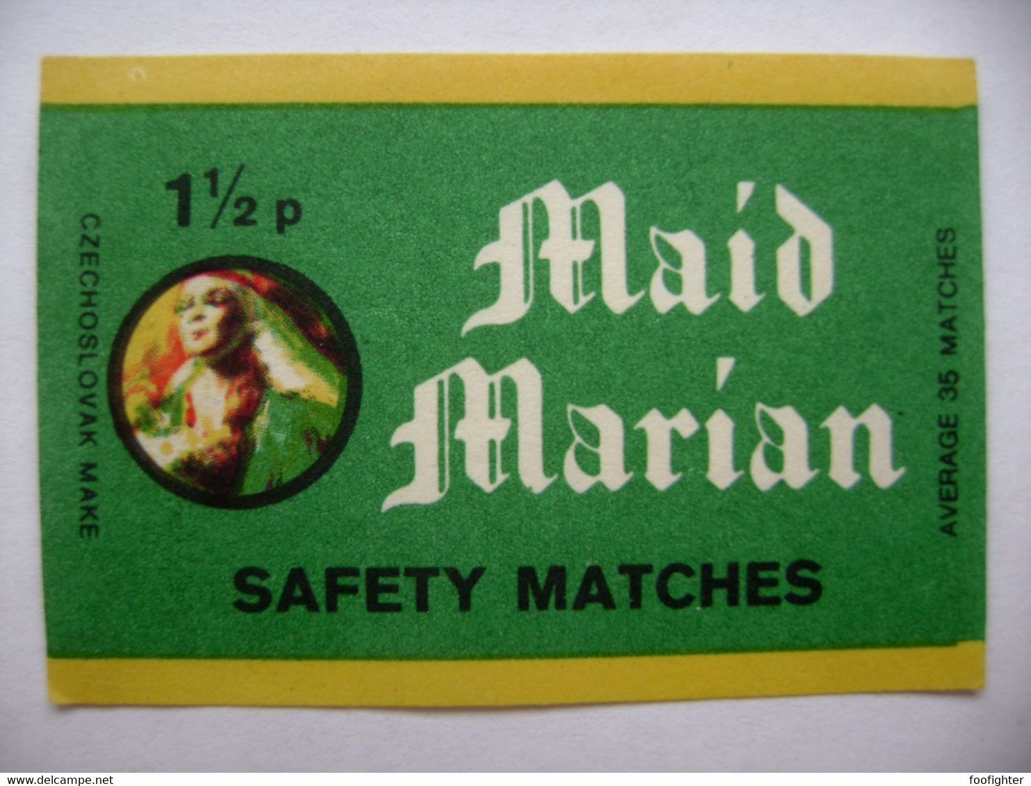 MAID MARIAN (1,5 P) Safety Matches - 35 Matches - Matchbox Label (5 X 3,4 Cm) Czechoslovakia Export UK - Zündholzschachteletiketten