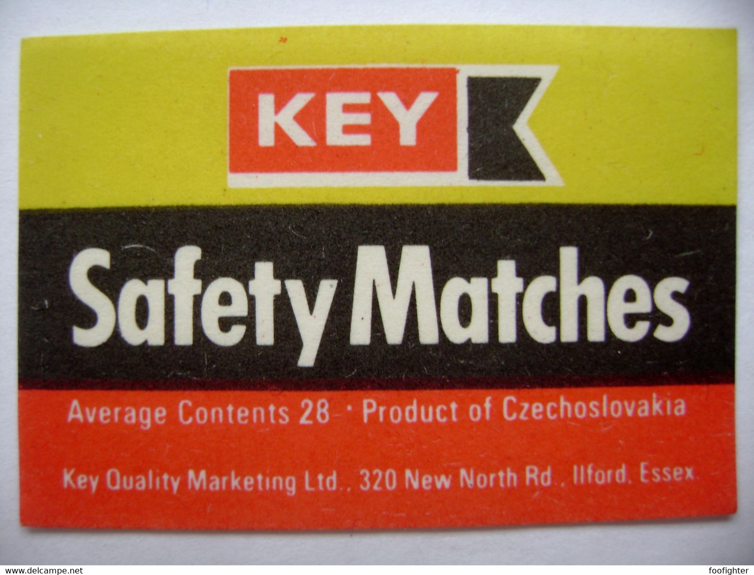 KEY Quality Marketing Ltd Ilford Essex Safety Matches, 33 Matches - Matchbox Label (5 X 3,4 Cm) Czechoslovakia Export UK - Zündholzschachteletiketten