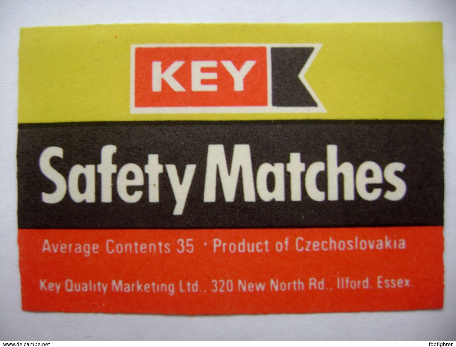 KEY Quality Marketing Ltd Ilford Essex Safety Matches, 35 Matches - Matchbox Label (5 X 3,4 Cm) Czechoslovakia Export UK - Zündholzschachteletiketten