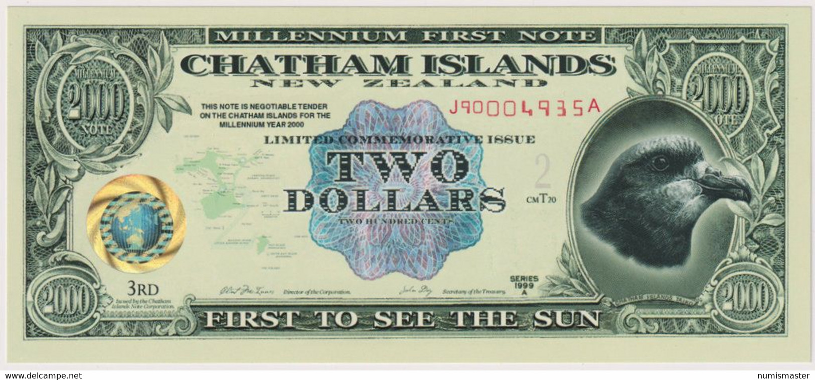 NEW ZEALAND , CHATAM ISLANDS, 2 DOLLARS COMMEMORATIVE MILENIUM ISSUE , UNC POLYMER - Neuseeland